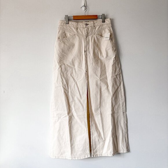 Free People We The Free Come As You Are Denim Maxi Skirt NWT Wisp Ivory Sz 4 - Picture 5 of 9